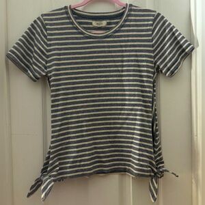 Madewell Blue and White Striped Short Sleeve Side Tie Shirt. Size Small